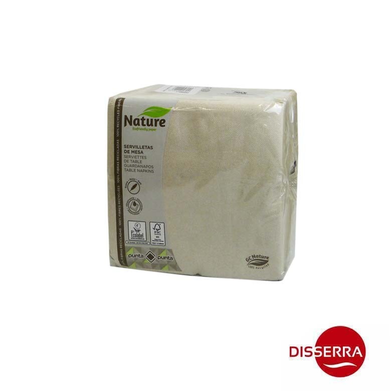 Servilleta papel ECO NATURE 40x40 cm 2 capas (Caja 2000 unidades). Servilleta hecha de 100% fibra reciclada, acabado gofrado en cenefa o Punta Punta, una tecnología, que confiere mayor resistencia.