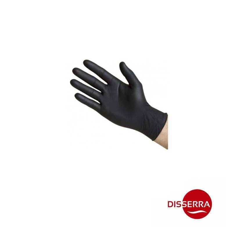 Guante desechable de examen de nitrilo negro, fabricado con acrilonitrilo y butadieno en un proceso especial. No contiene látex lo que puede evitar alergia de contacto. Paquete 100 unidades.