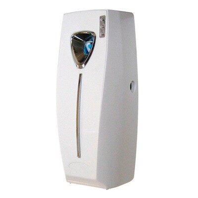 Difusor/Dosificador ambiental Amarillys con tres modos de funcionamiento y una frecuencia programable de las pulverizaciones. Funciona con 2 pilas LR14 no incluidas.