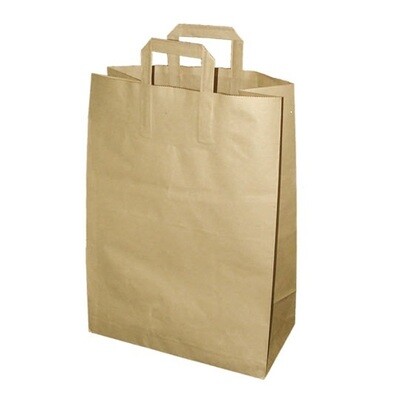 Bolsa papel KRAFT con ASAS 260+140x320 mm. (Caja 250 unidades) El papel Kraft es obtenido a través de la pulpa de la madera y que generalmente no suele blanquearse, de ahí que tenga ese tono marrón.