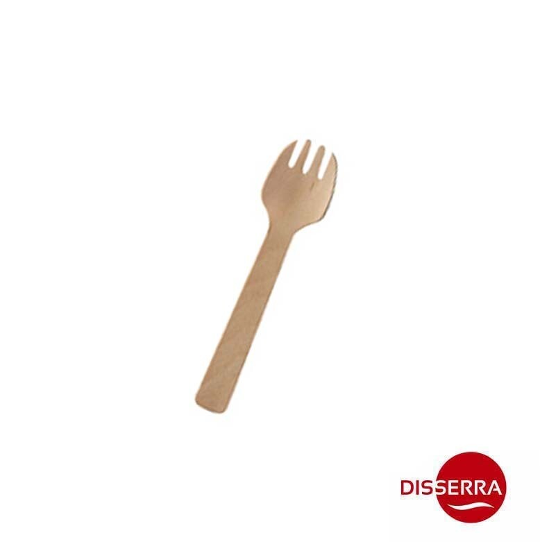 Mini tenedor de madera abedul SPORK para aperitivo  10 cm (Caja 1000 unidades). Tenedor de madera de abedul natural para aperitivo, desechable, 100% ecológico. Apto para uso alimentario.100% ecológico