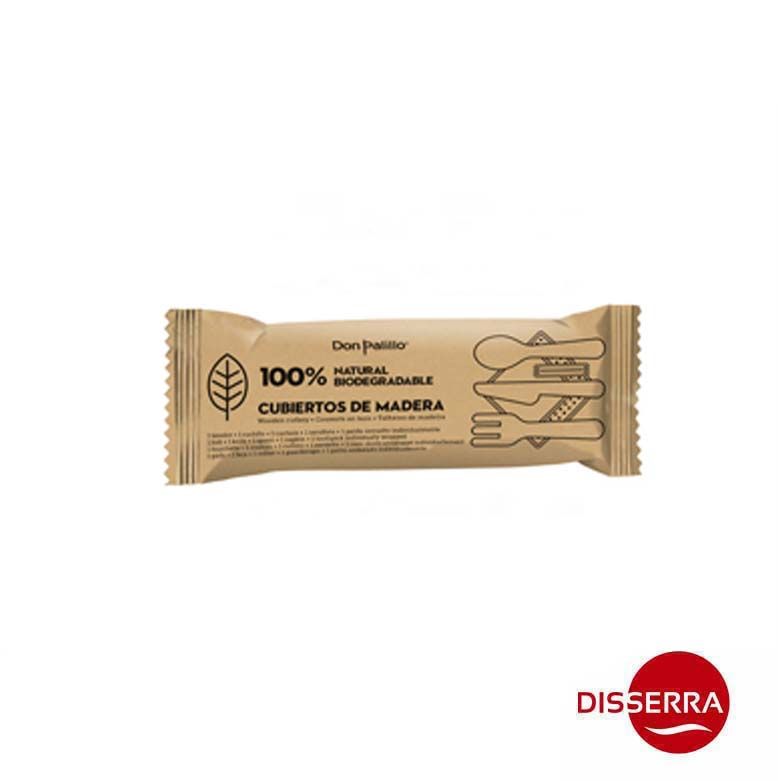 Set de 3 cubiertos Madera con Servilleta mas palillo (Caja 50 unidades). Cubiertos 100% biodegradables ofrecen un servicio cómodo. Son respetuosos con el medio ambiente, no dejan residuos.