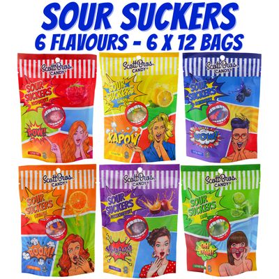 SOUR SUCKERS - 6 Flavours / 72 Bags