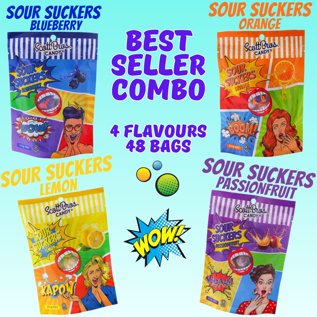 SOUR SUCKERS - 4 Flavours / 48 Bags