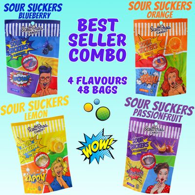 SOUR SUCKERS - 4 Flavours / 48 Bags