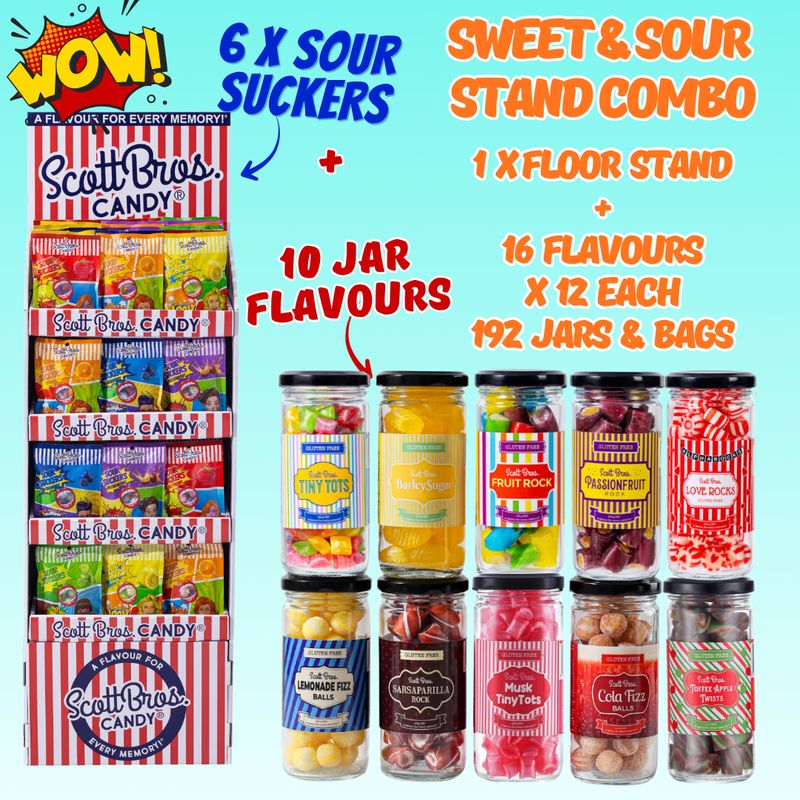 Floor Stand + 16 Sweet &amp; Sour Flavours - 192 Jars &amp; Bags