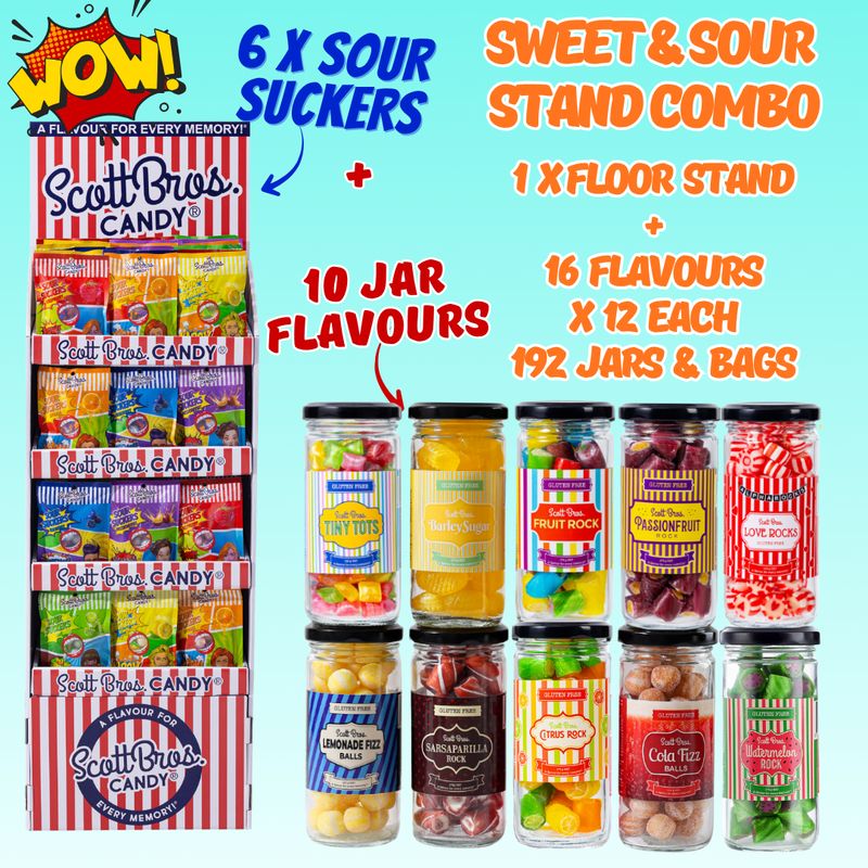 Floor Stand + 16 Sweet &amp; Sour Flavours - 192 Jars &amp; Bags