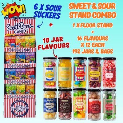 Floor Stand + 16 Sweet &amp; Sour Flavours - 192 Jars &amp; Bags