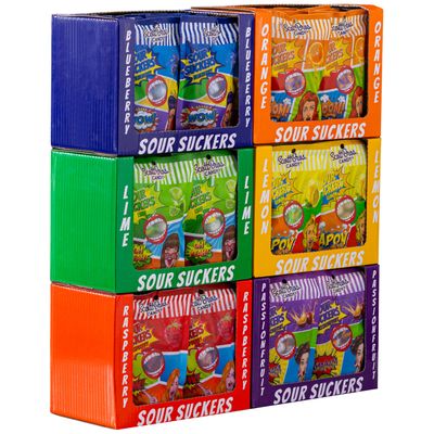 Sour Suckers in SHELF-READY Cartons 6 Flavours / 72 Bags