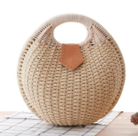 Top Handle Wicker Handbag in Round Shape