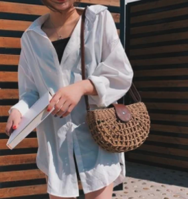 Half Moon Straw Crossbody Bag