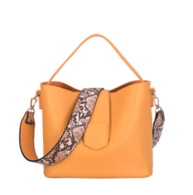 Womens Vegan Leather Bucket Bag With Wide Shoulder Strap