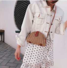 Oval Straw Crossbody Bag