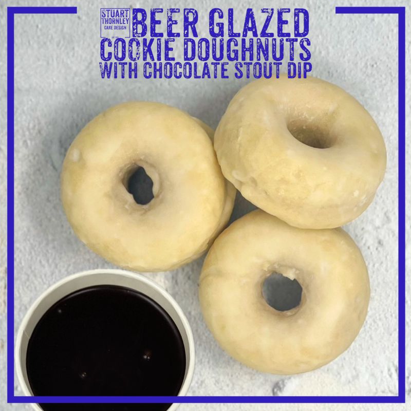 Beer Glazed Cookie Doughnuts with Chocolate Stout Dip