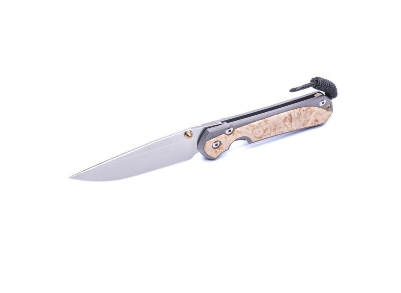 Large Sebenza 31 - Box Elder Inlay- Drop Point-Gold Hardware- Glass Blasted