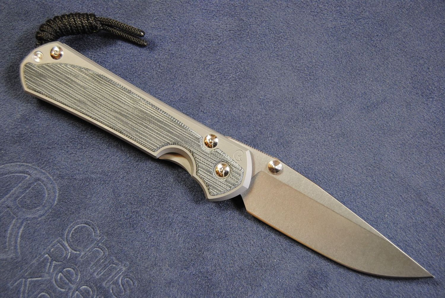 Large Sebenza 31-Black Micarta Inlay-Drop Point Stonewashed Blade-Silver Hardware-Left Hand -Glass Blasted.