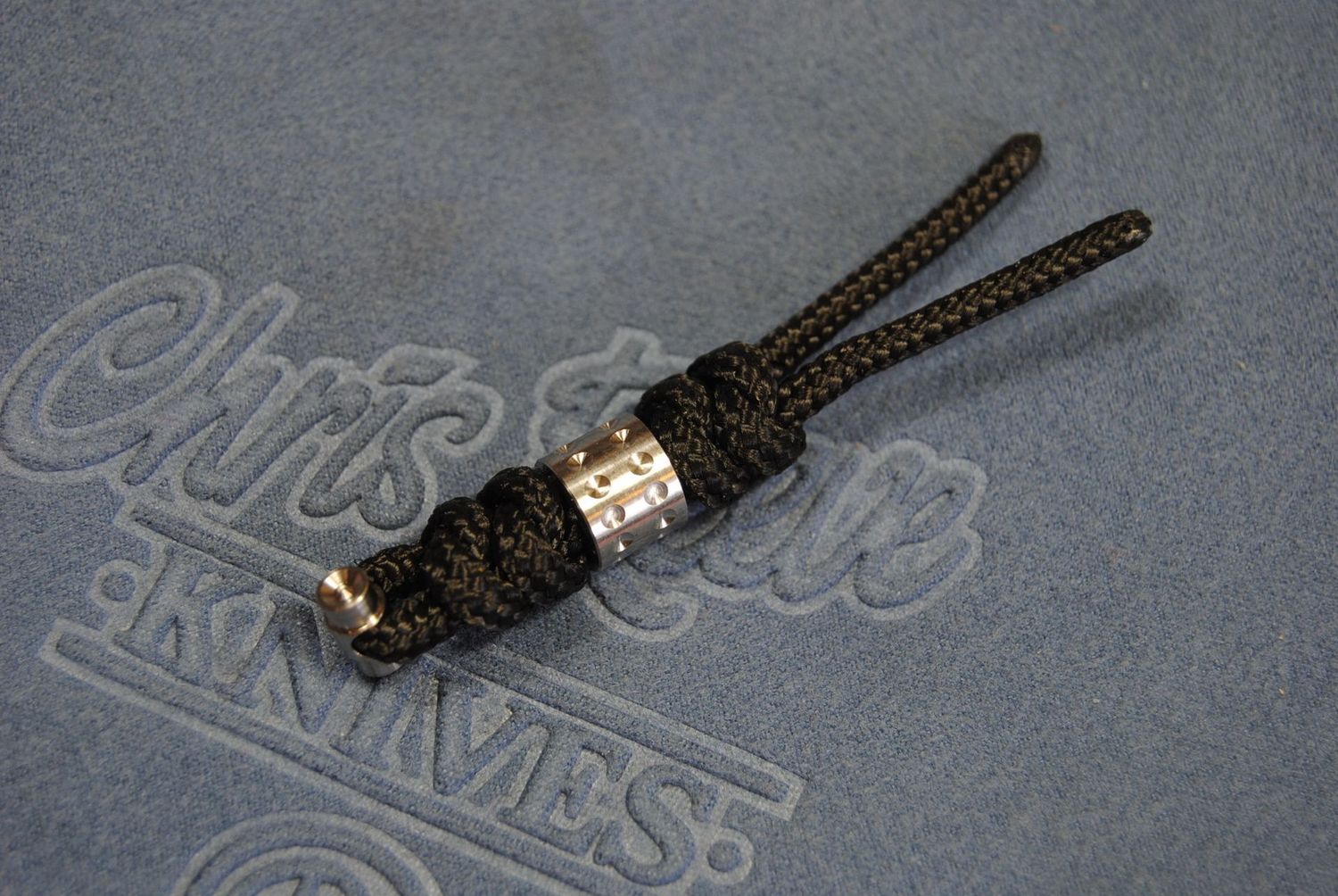 Lanyard -Black Knotted Cord-Silver Dotted Bead- Small Sebenza 21-31