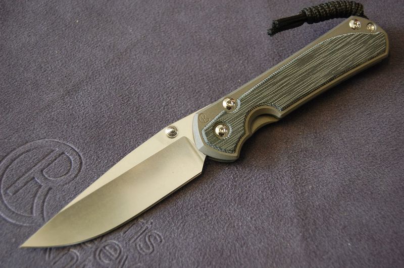 Large Sebenza 31-Black Canvas Micarta Inlay-Silver Hardware-Stonewashed Drop Point Blade-Sand Blasted -Right Hand