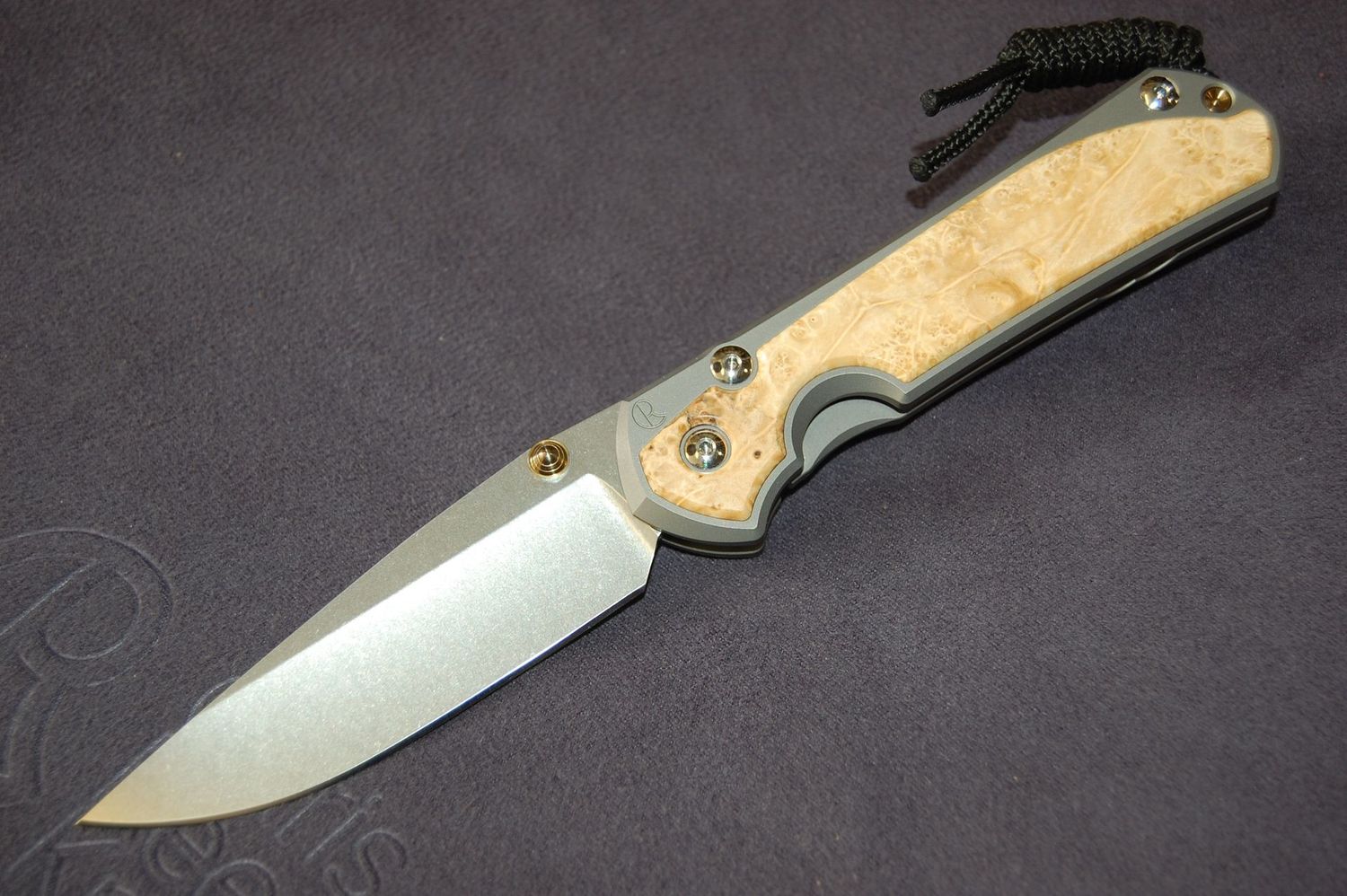 Large Sebenza 31 - Box Elder Inlay - Drop Point - Gold Hardware - Glass Blasted Large Sebenza 31 - Box Elder Inlay - Drop Point - Gold Hardware - Glass Blasted