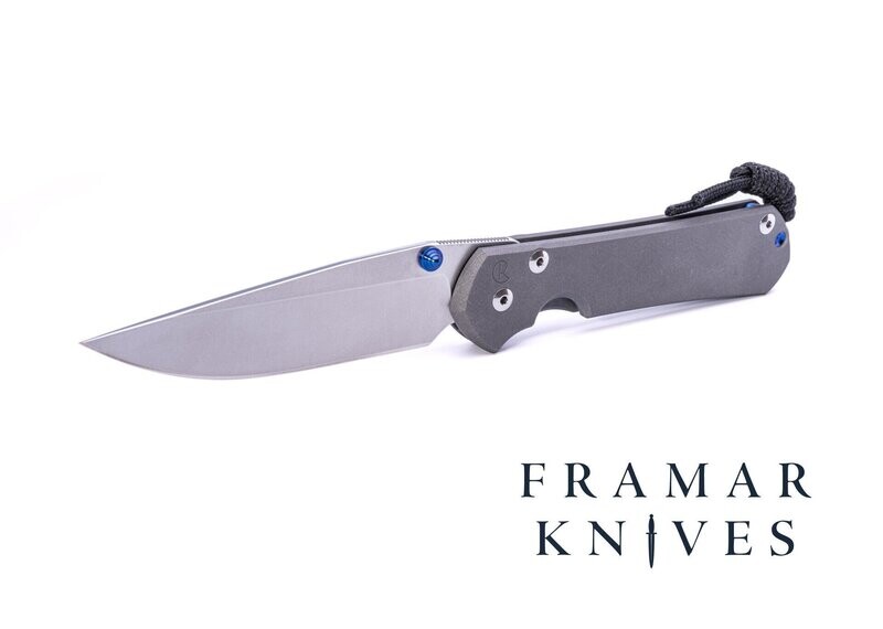 Large Sebenza 31 - Plain scale-Sand Blast-Drop Point blade- Blue Hardware.