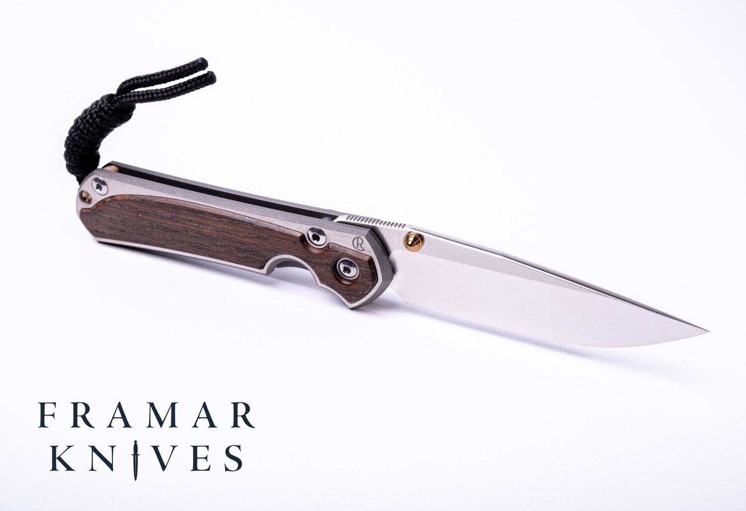 Small Sebenza 31 - Drop Point Blade-Bog Oak Inlay-Glass Blast Finish-Stonewashed Blade -Gold Hardware.