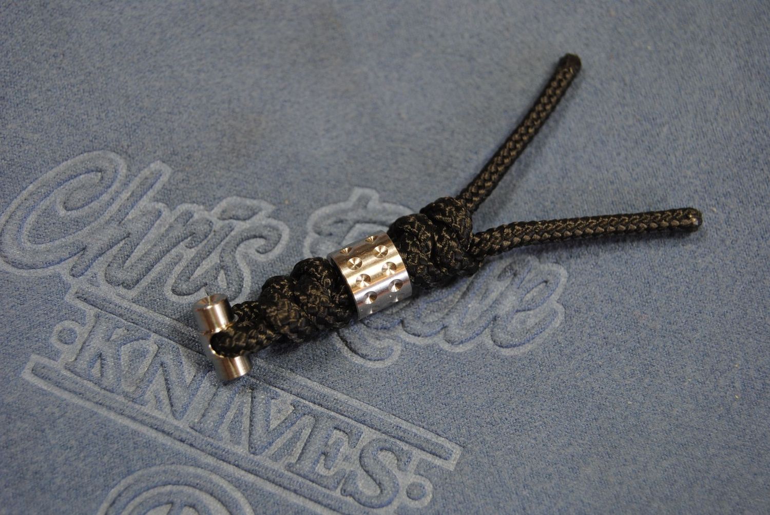 Lanyard-Black Knotted Cord- Silver Dotted Bead & Pin-  Large Sebenza 21 & 31- Umnumzaan