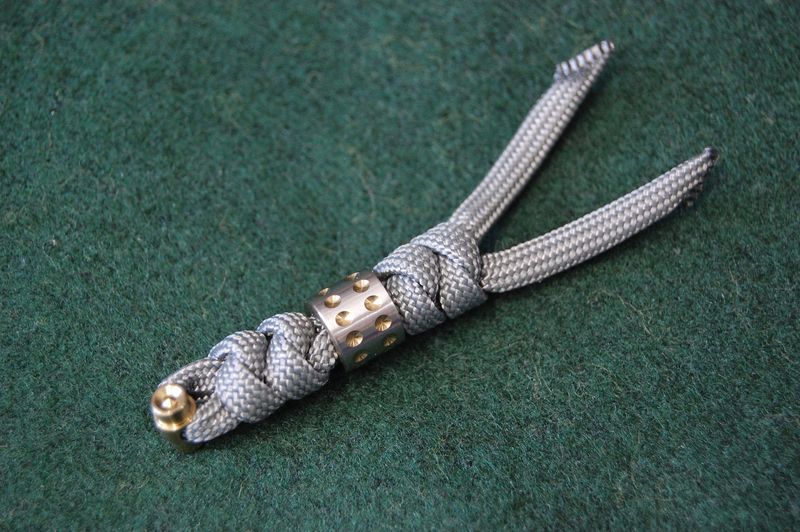 Charcoal Knotted Lanyard-Gold Dot Bead-Gold Pin.