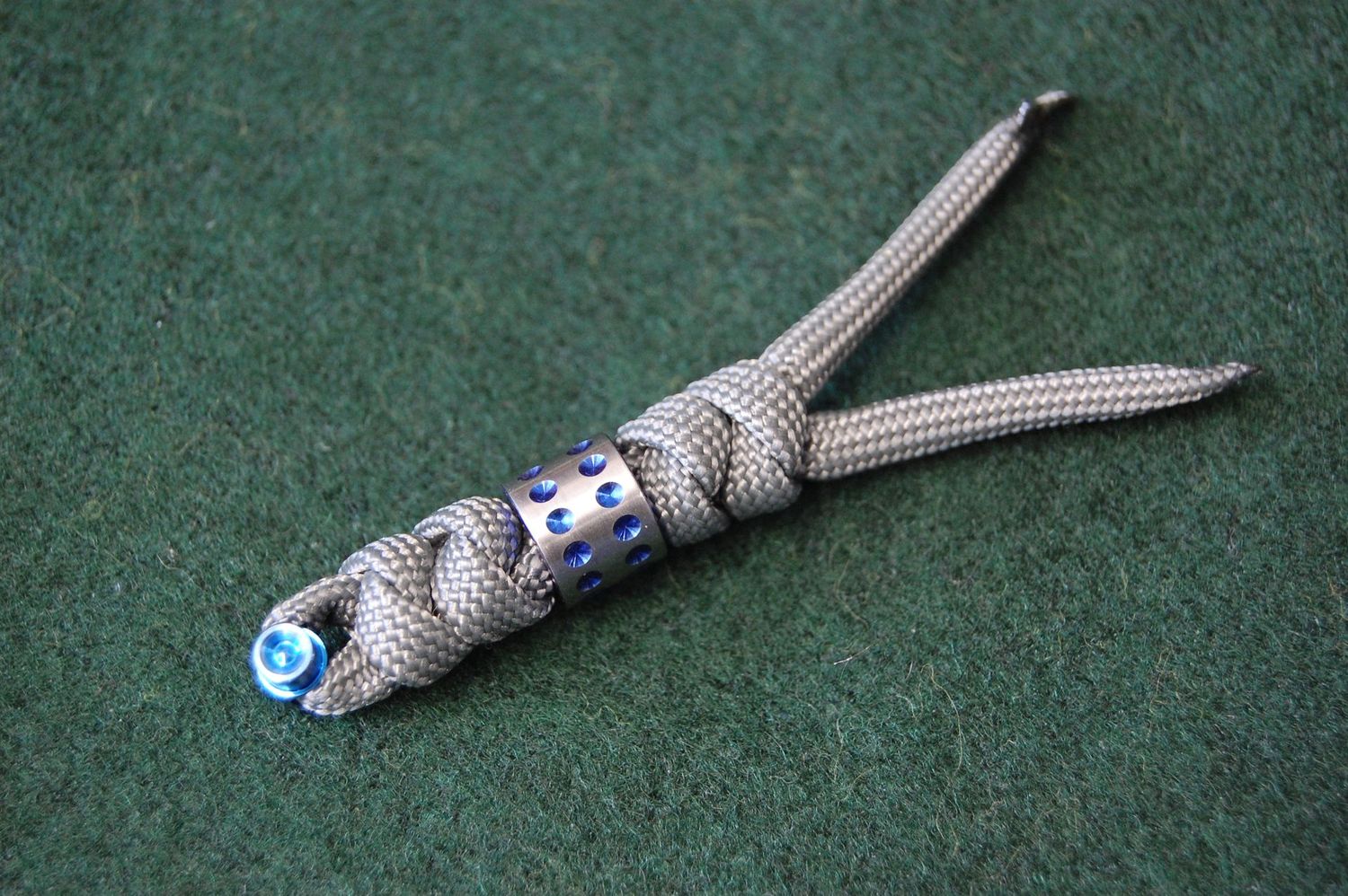 Charcoal Knotted Lanyard-Blue Dot Bead- Blue Pin.