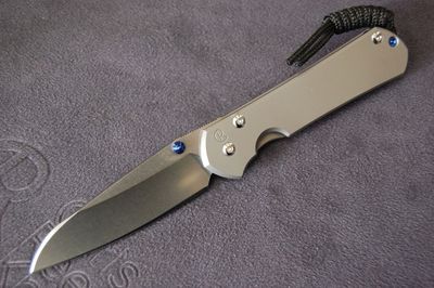 Small Sebenza 31-Plain Scale-Insingo Blade-Right Hand-Glass Blast Handle-Blue Hardware.
