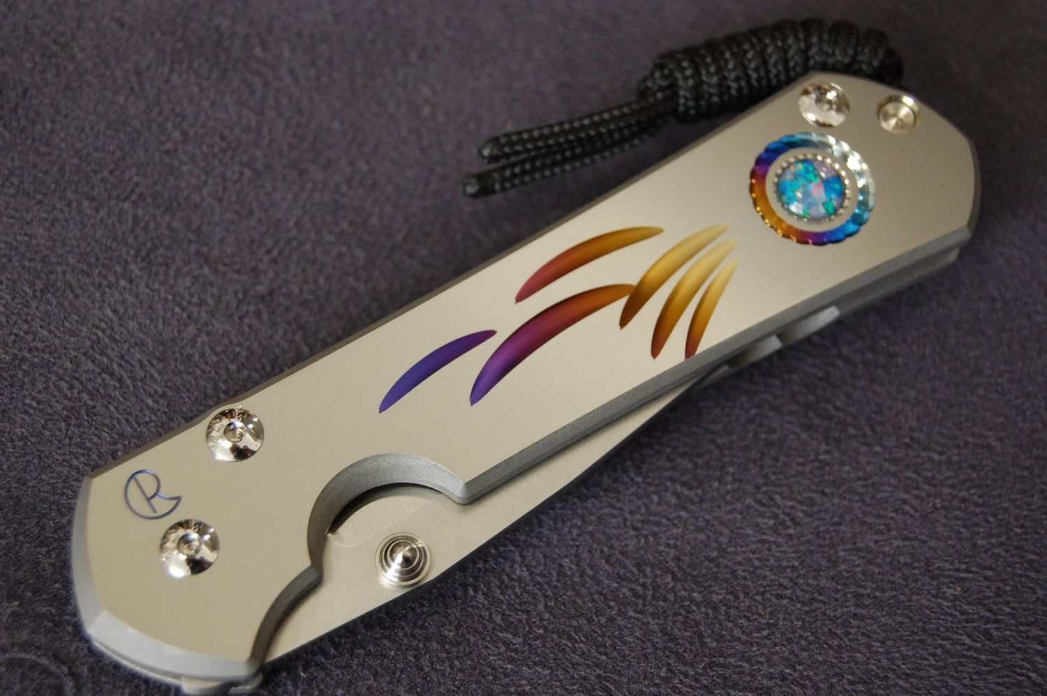 Large 31-Right Hand-Unique Graphic-Triple Mosaic Opal Cabochon-Silver Hardware-Polished Blade Large 31-Right Hand-Unique Graphic-Triple Mosaic Opal Cabochon-Silver Hardware-Polished Blade