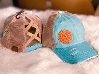 C.C. Trucker Hat w/ Criss-Cross back in Teal Blue with CGE Round Logo Patch