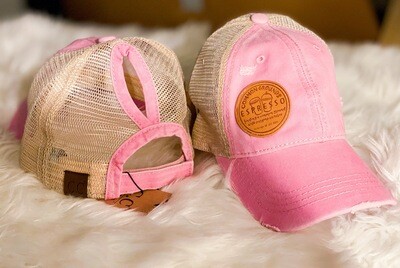 C.C. Trucker Hat w/ Ponytail hole in Soft Pink with CGE Round Logo Patch