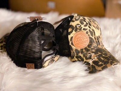 C.C. Trucker Hat w/ Criss-Cross back in Black/Animal Print with CGE Round Logo Patch