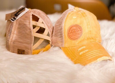 C.C. Trucker Hat w/ Criss-Cross back in Yellow with CGE Round Logo Patch