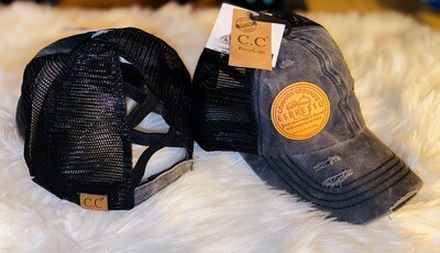 C.C. Trucker Hat w/ Criss-Cross back in Black on Black with CGE Round Logo Patch