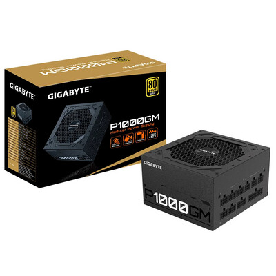 GIGABYTE P1000GM Power Supply 1000W, Modular, 80 PLUS Gold, Japanese capacitors, 120mm smart control fan, EU plug