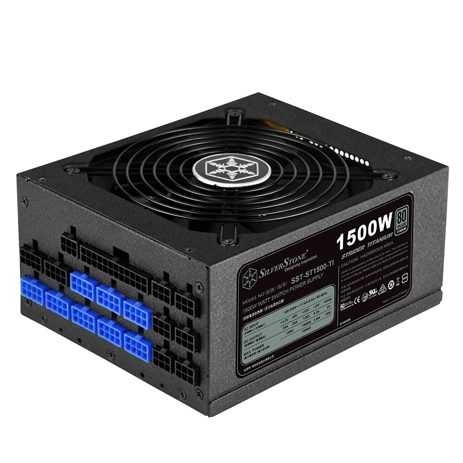 SilverStone Strider Titanium Series, 1500W 80 Plus Titanium ATX PC Power Supply, Low Noise 135mm, 100% modular (square type, thick cable)