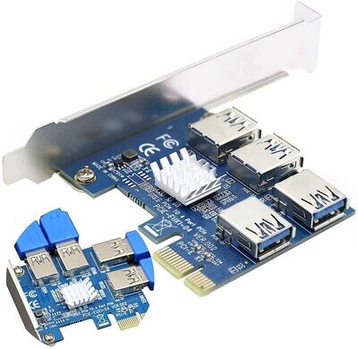PCIe Multiplier, PCIe Splitter 1 to 4 PCI-Express 16X Slots Riser Card, PCI-E 1X to External 4 USB 3.0 Adapter
