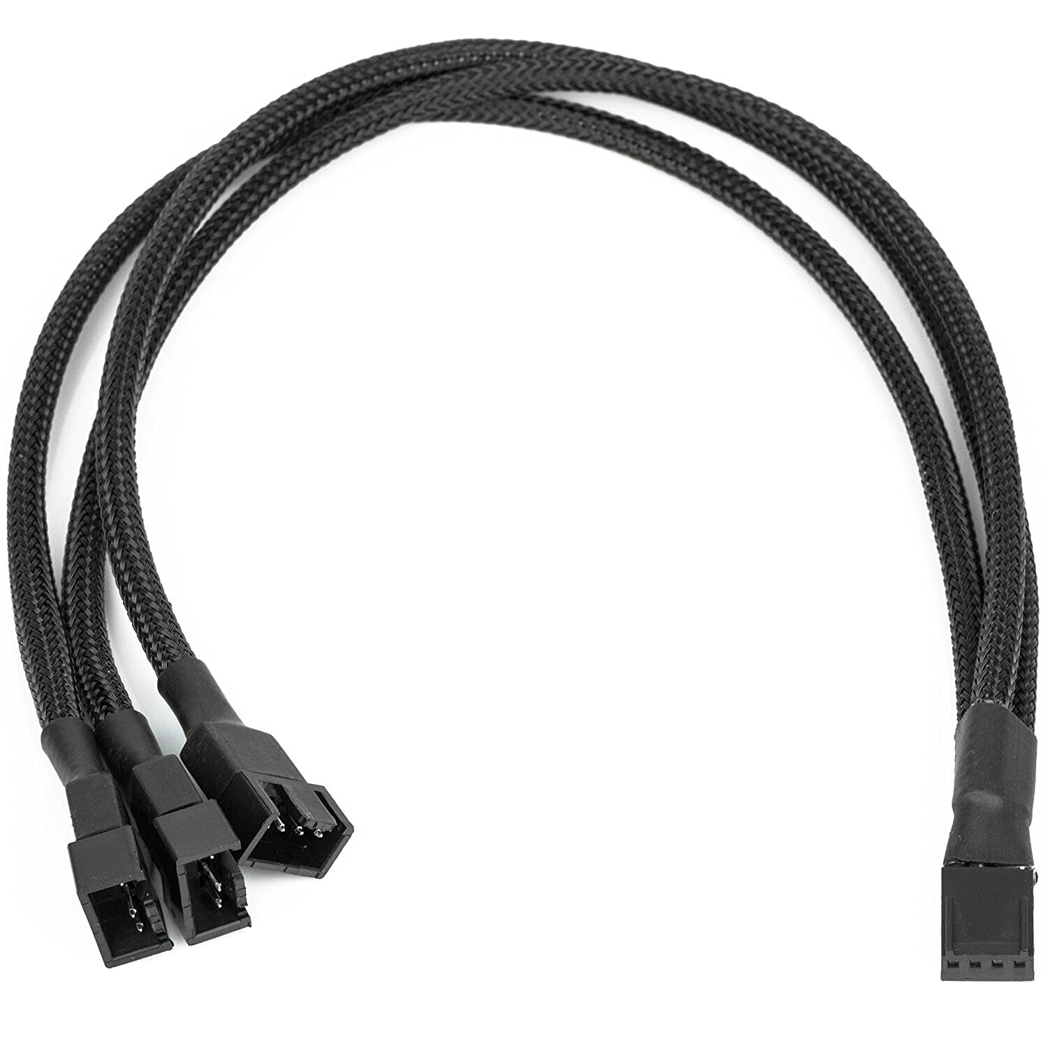 4 pin Fan Cable 1 to 3 ways Splitter Black Sleeved Extension Cable