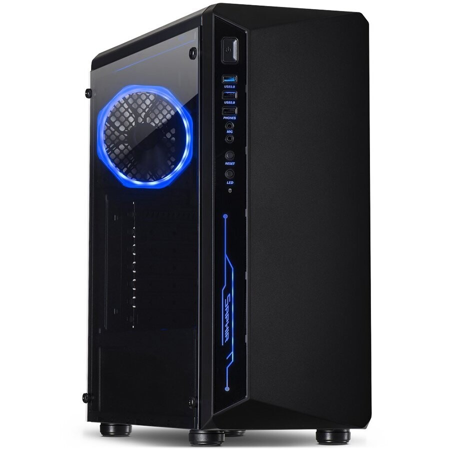 Chassis INTER-TECH C-3 SAPHIR Gaming Midi Tower, ATX, 1xUSB3.0, 2xUSB2.0, audio, PSU optional, Tempered glass side panel, Illuminated connections in the front, RGB control board, 120mm RGB fan