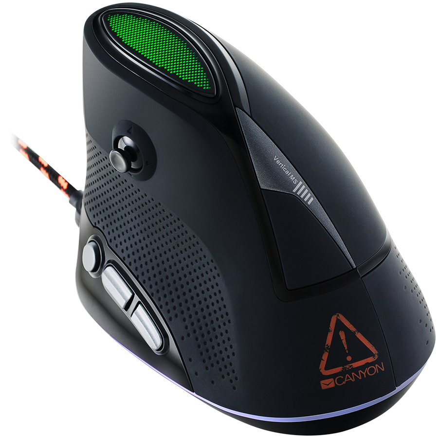 Wired Vertical Gaming Mouse with 7 programmable buttons, Pixart optical sensor, 6 levels of DPI and up to 4800, 2 million times key life
