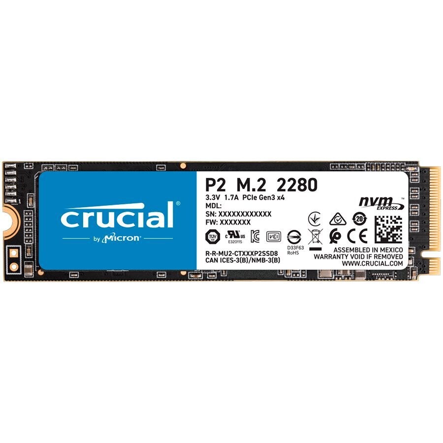 Crucial SSD 1000GB P2 M.2 NVMe PCIEx4 80mm Micron 3D NAND 2400/1800 MB/s