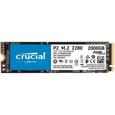 Crucial SSD Crucial P2 2000GB 3D NAND NVMe PCIe M.2 SSD, 2400/1900 MB/s