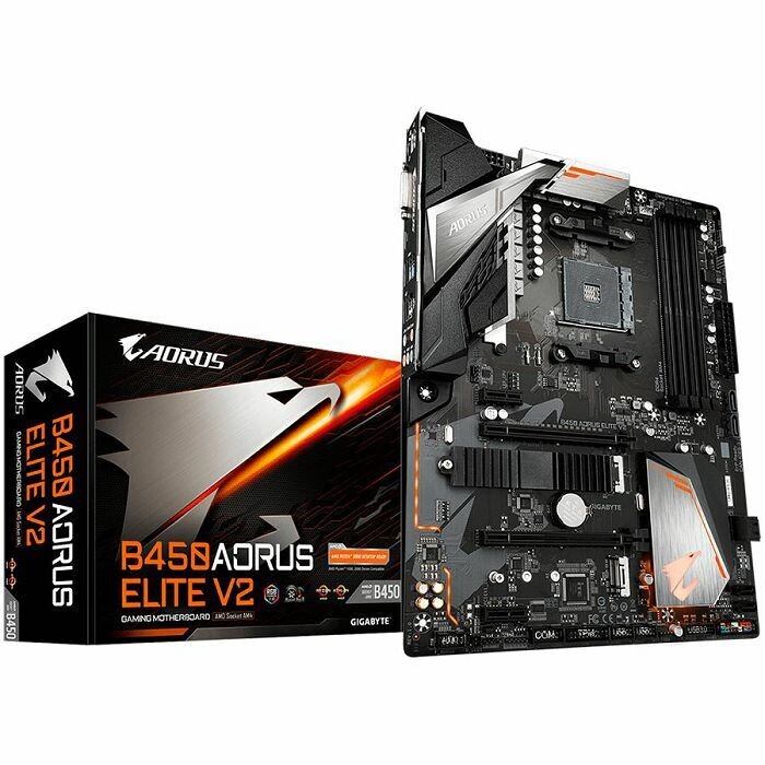 GIGABYTE Mainboard Desktop B450 AORUS ELITE V2 1.2 (Socket AM4, 4xDDR4 128GB, 1x PCI-Ex16x16, 1x PCI-Ex16x4, 2x PCI-Ex1, 6x SATA, 2x M.2, 4x USB 3.2 Gen1, 4x USB 2.0, 1x HDMI, 1x DVI-D, GbE LAN, ATX)