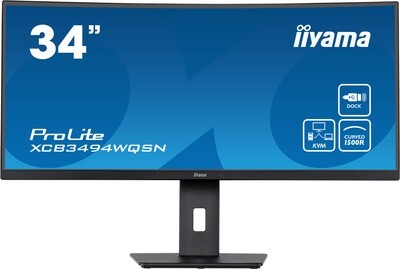 IIYAMA Monitor XCB3494WQSN-B5 34" ETE UW IPS-panel, 3440x1440 120Hz, 300cd/m², 0,4ms MPRT, Speakers, USB-C Dock (LAN, DP-Out, 65W PD), DisplayPort, HDMI, KVM, USB3.0x3, FreeSync Premium,Height Adjust