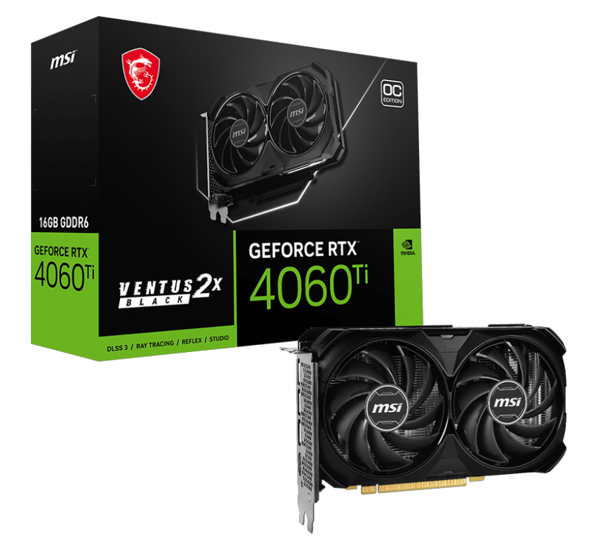 MSI GeForce RTX 4060 Ti Ventus 2X Black 16G OC, 16GB GDDR6