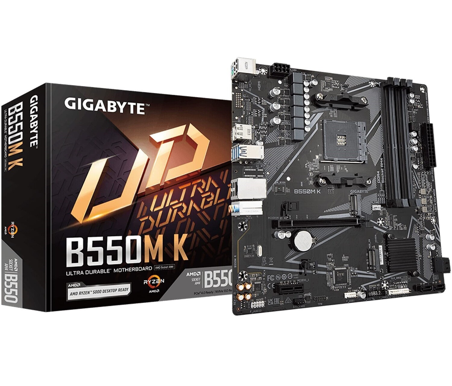 GIGABYTE Mainboard Desktop B550M K (4 x DDR4 PCIe 3.0 2 x M.2 4 x SATA 1 x DisplayPort 1 x HDMI port Micro ATX, AM4)