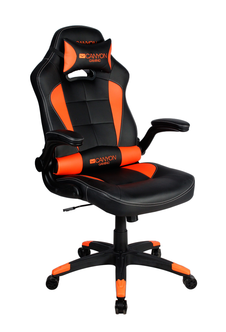 CANYON Vigil GС-2, Gaming chair, PU leather, Original and Reprocess foam, Wood Frame, Top gun mechanism, up and down armrest, Class 4 gas lift, Nylon 5 Stars Base,50mm PU caster, black+Orange.