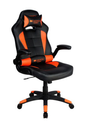 CANYON Vigil GС-2, Gaming chair, PU leather, Original and Reprocess foam, Wood Frame, Top gun mechanism, up and down armrest, Class 4 gas lift, Nylon 5 Stars Base,50mm PU caster, black+Orange.