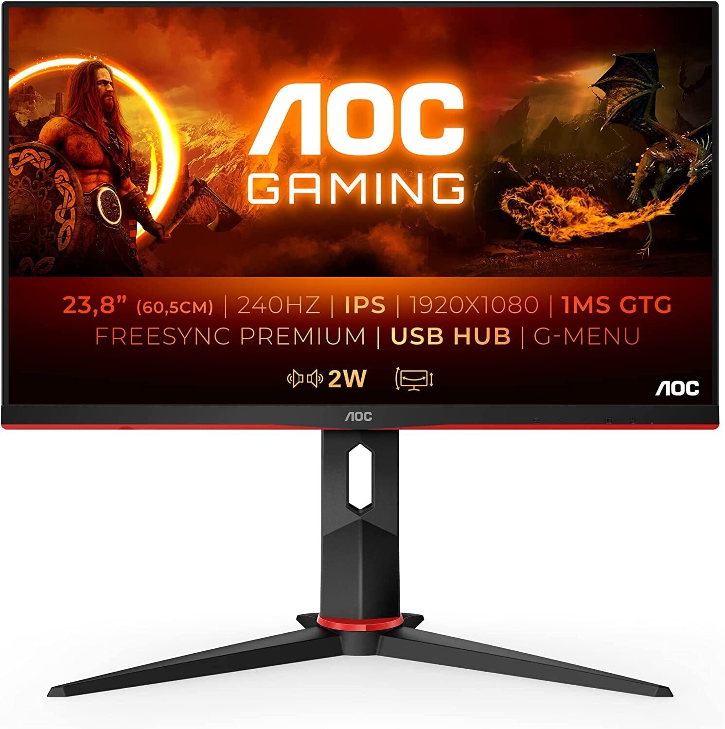 AOC LED 24&quot;, 24G2ZU, VGA, DP, 2xHDMI, 240Hz, Pivot